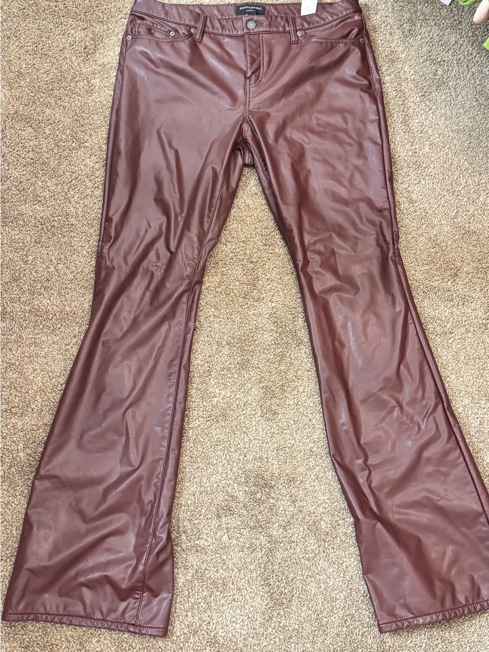 Banana Republic Faux Leather Flare Pants in Deep Burgundy